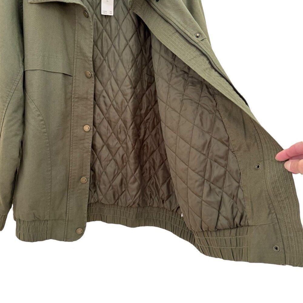 Anthropologie Pilcro Oversized Bomber Jacket Womens XL Moss Green Boho Lined NWT - Picture 13 of 14